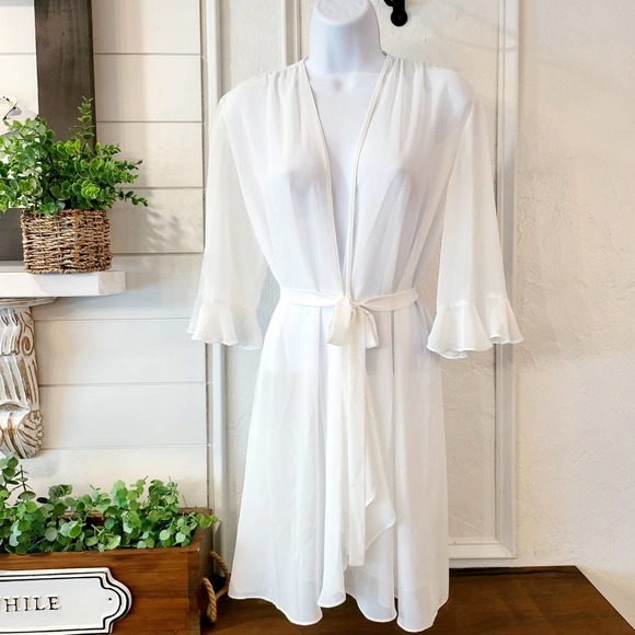 Oscar de la Renta Other - OSCAR DE LA RENTA  Sheer Soft White Kimono type Lingerie Wrap Robe Small #216